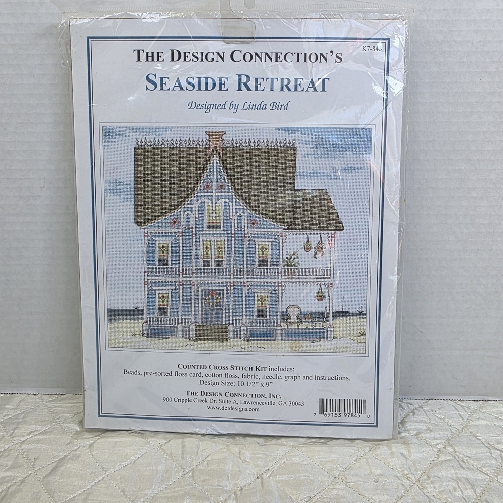 New The Design Connection Linda Bird's Seaside Retreat Counted Cross Stitch Kit